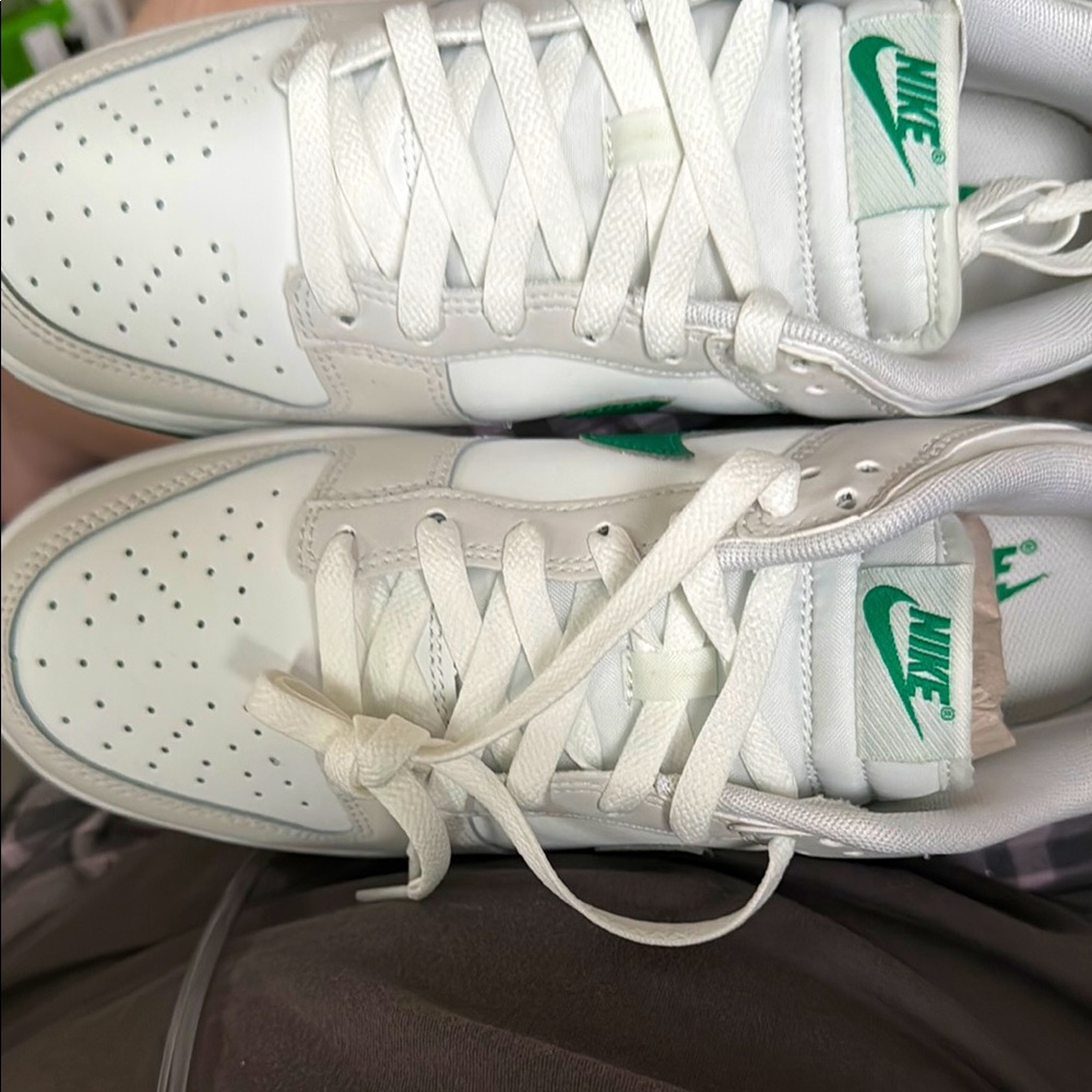 Nike White and Green Sneakers with Iconic Design